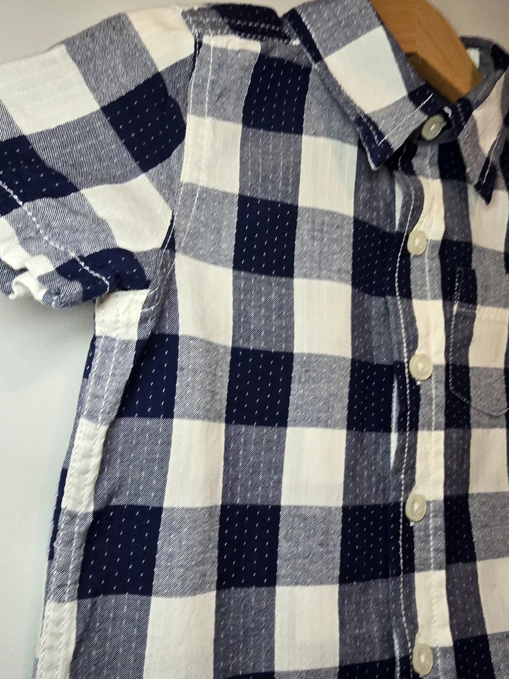 GAP Boys Navy and White Check Button-Down Shirt 12-18M